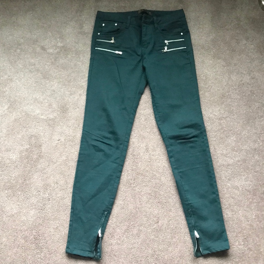 Zara bottle dark green zipper pants size 26